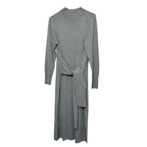 Hobbs London Sweater Dress Women 10 Gray Wool blend Tie Waist Mock Neck mature